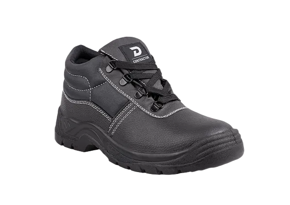 Black safety shoe on a light gray background